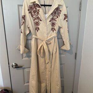 Floral Embroidered Long Sleeve Dress in Cream